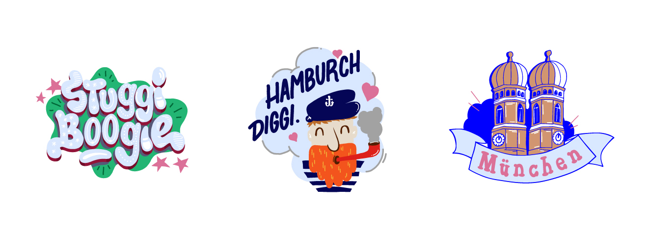 Snapchat "City Pack" Sticker Stuttgart, Hamburg und München Illustration
